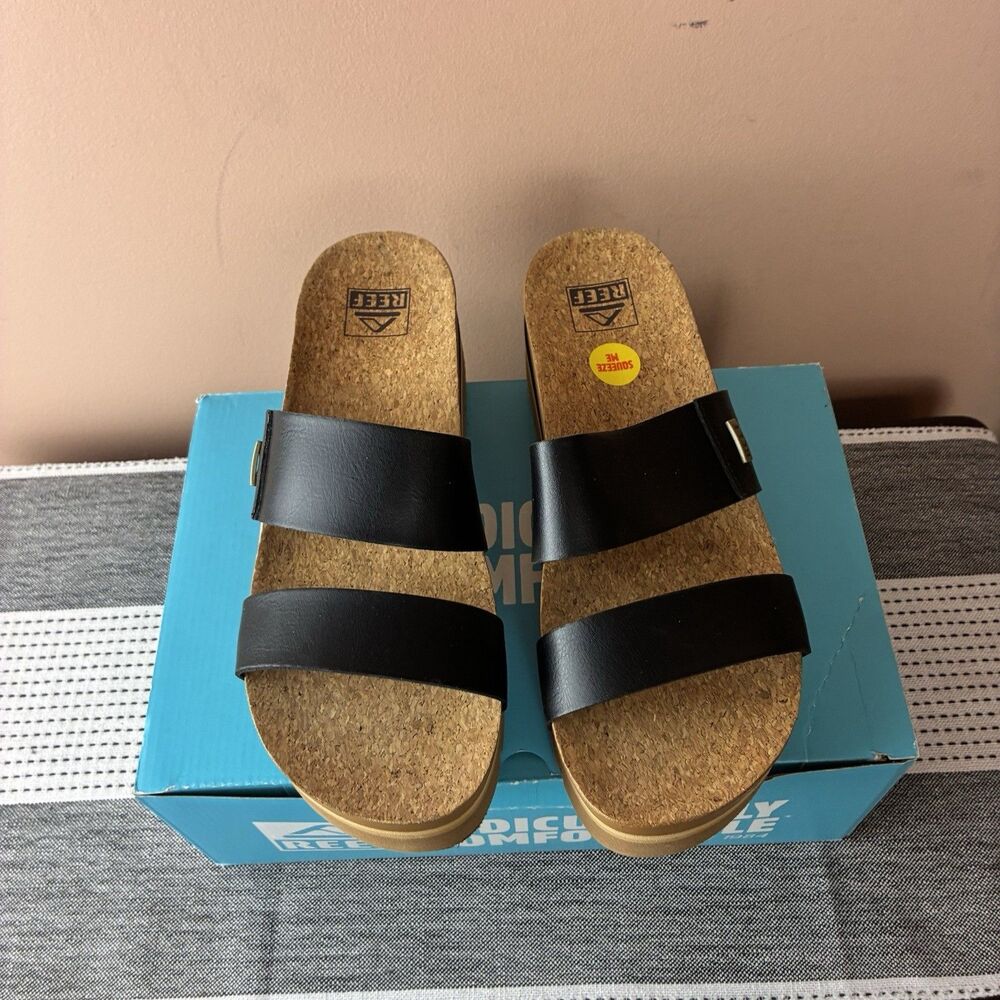 REEF Women’s Cushion Vista Hi 2.5 platform sandals Size 9 BLACK New With Box - Picture 4 of 10